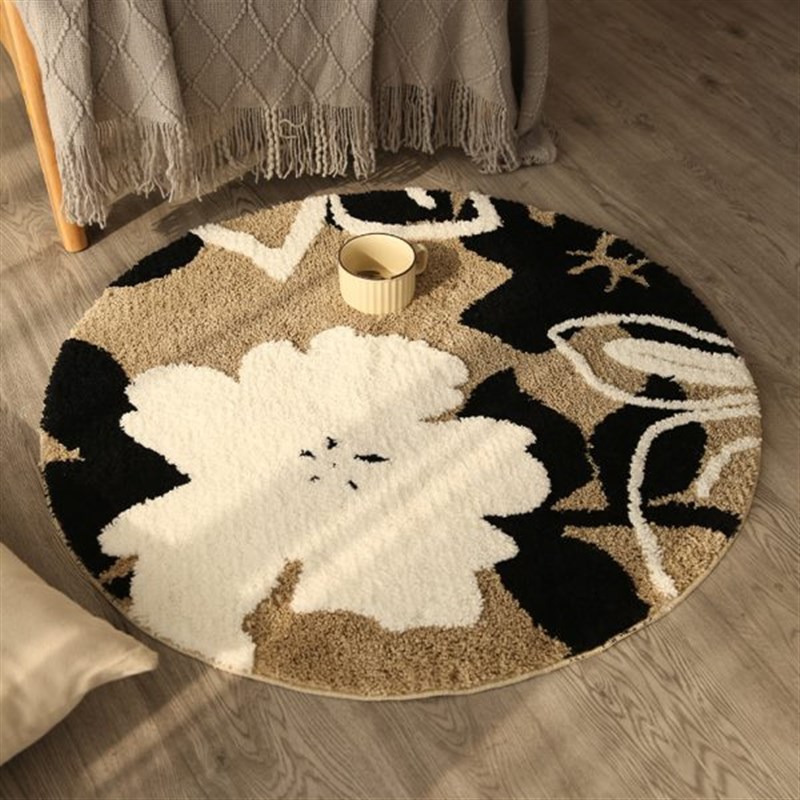 奶油风圆形客厅地毯耐p脏轻奢卧室床边沙发茶几植绒厚款梳妆台椅