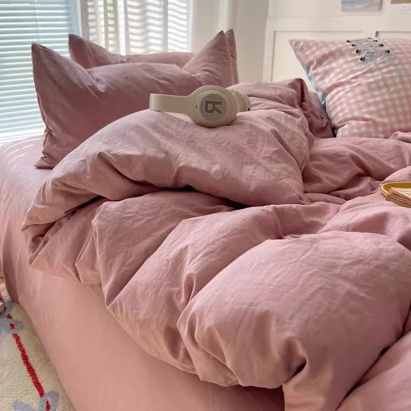 大学生宿舍床上三件套纯色水洗棉单人床J单被套四件套女生简约被