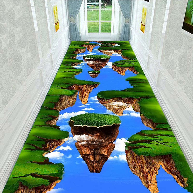 3d眩晕地毯山水5D高清印染印花B地毯走廊卧室玄关入户门可剪裁地