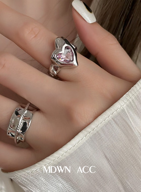 不规则爱心戒指女S925银复古时尚重工气质桃心开口指环.嘻哈食指