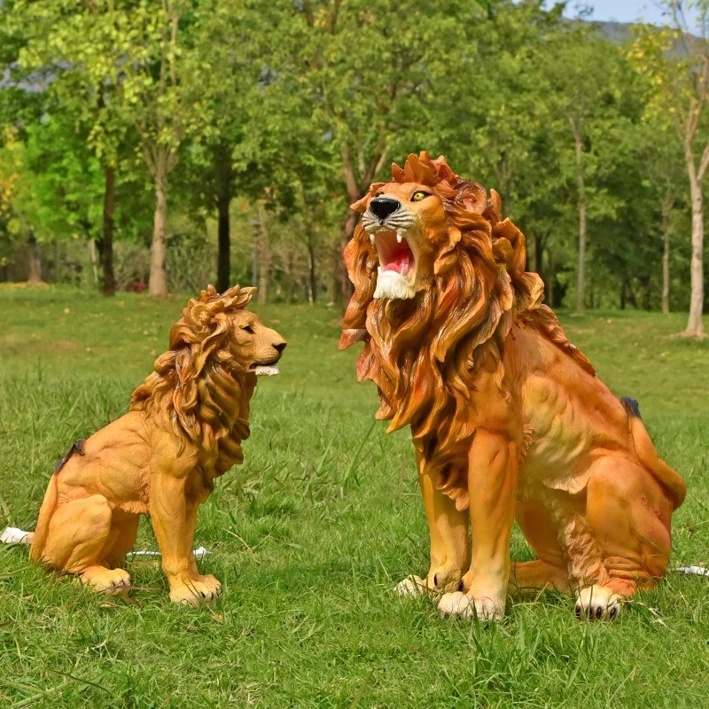 卡通狮子老虎雕塑动物模型动物园公E园景区草坪打卡拍照装饰品摆