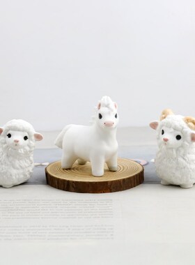 可爱小绵羊陶瓷摆件创意家居饰品生肖小羊马车R载摆设办公桌面礼