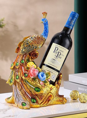 红酒架摆件酒柜装饰品中式客厅电视柜高档M金孔雀酒托乔迁新居礼