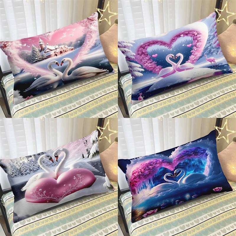 天鹅抱枕中式靠枕套卧室床头长方形F靠垫客厅沙发腰垫汽车靠背枕