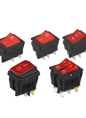 船型开关KCD4翘板船形开关4脚2双红带灯6脚3档绿色16A250V防水帽