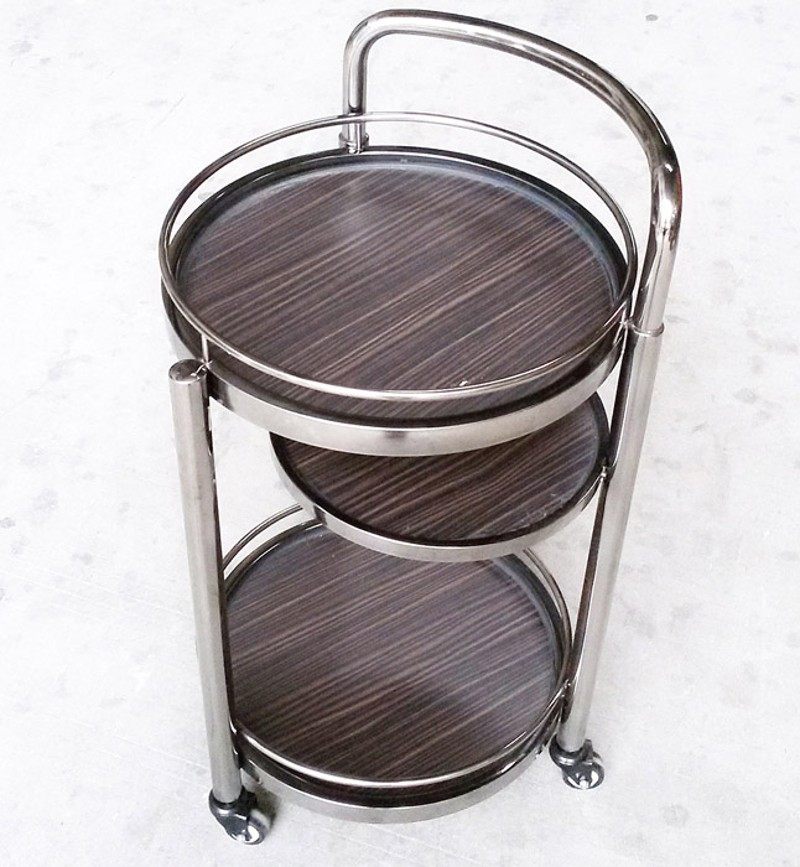 实木圆形推车双层酒水车不锈钢酒车三层酒店服务车餐厅餐车茶水车