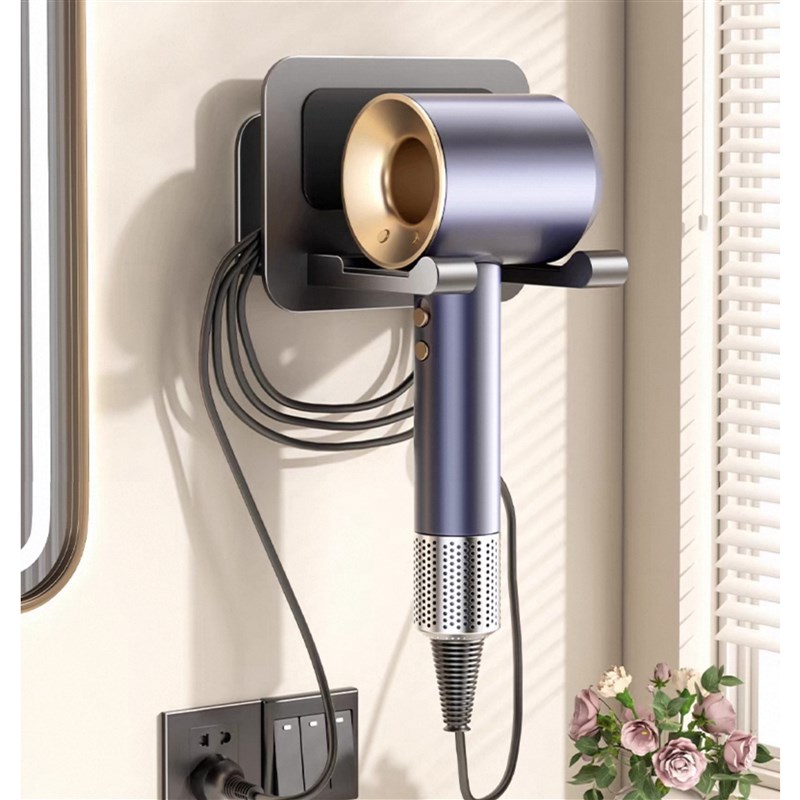 德系卫生间家用免打孔吹r风机置物架电吹风支架子壁挂式风筒收纳