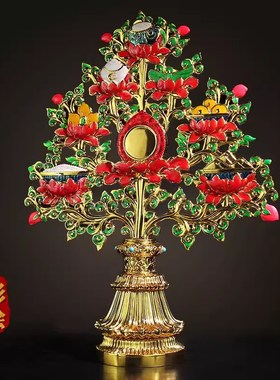 藏式合金摆件八瑞物家用供奉彩绘法器吉祥八瑞P树总集工艺品镶宝