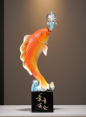 招财鸿运锦鲤年年j有余摆件电视柜酒柜如鱼得水家居装饰品乔迁开