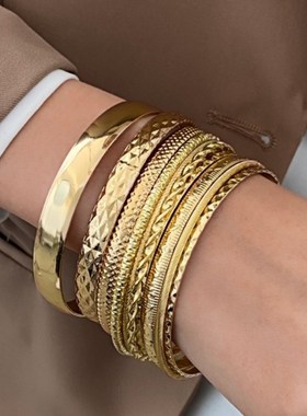 跨界合金c覆古阔面女式光滑手炼