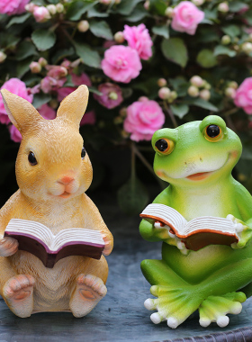 庭院树脂摆件 客厅桌面书柜w工艺品 卡通可爱兔子动物雕塑阳台摆