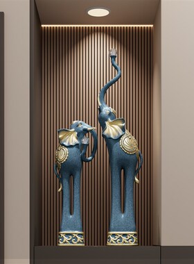 招财大象玄关摆件一对客厅电视柜酒柜装饰L品搬家礼物乔迁新居礼