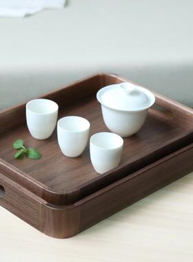 黑胡木托盘茶盘榫卯构FNO圆结角带提手质木茶水托盘桃新中式简约