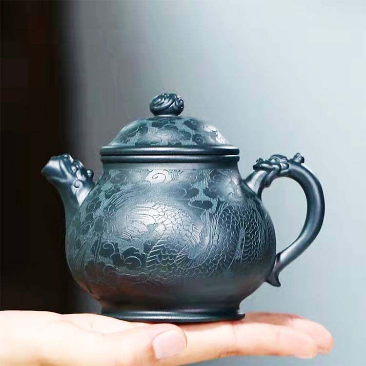 可 办公家用功夫泡茶300cc茶壶龙玺潘壶宜兴原矿大容量紫砂壶