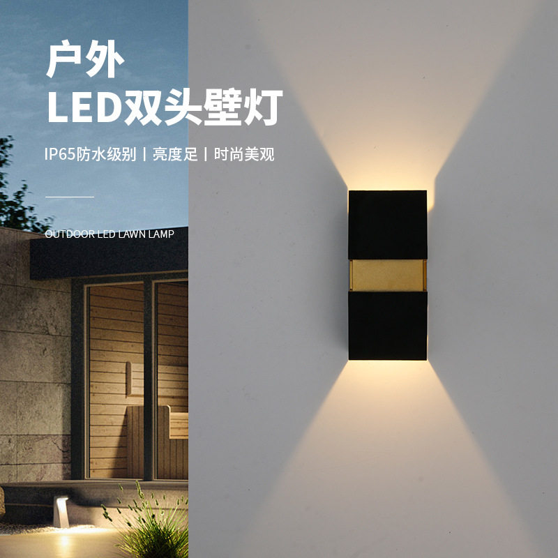 黑色简约led室外双头壁灯 户外别墅庭院花园走廊灯过道楼梯壁灯