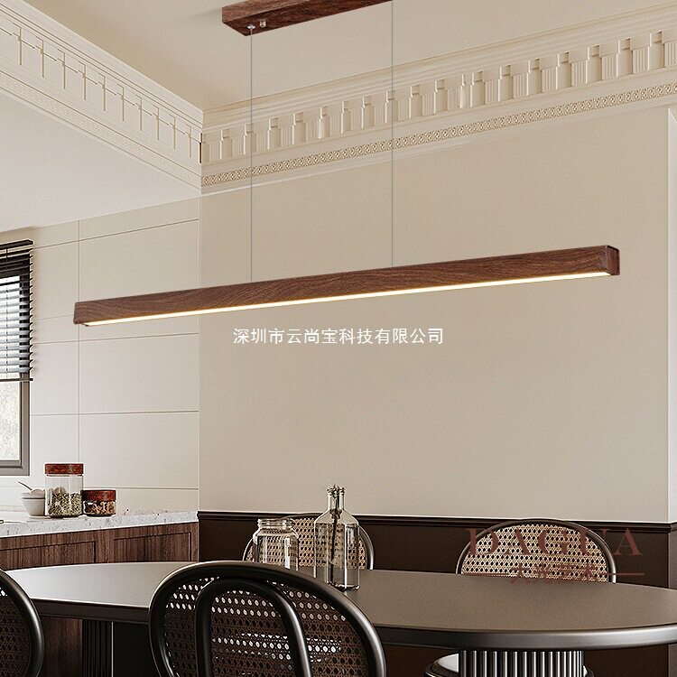 餐厅吊灯一字长条新中式餐桌灯胡桃木色复古前台吧台中古风灯具图片