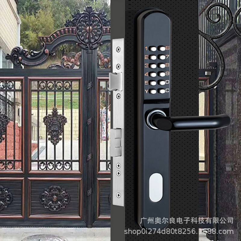 机械密码锁门锁户外防水防嗮别墅门断桥铝庭院门铁艺门双面防盗