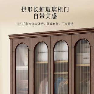 0J美式实木衣柜四门小户型简约现代对开门组装衣橱卧室复古轻奢家