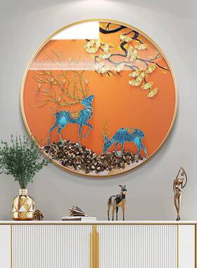 圆形发财装饰画轻奢树大气入户关饰装画GRI高端实物玄挂画立体壁