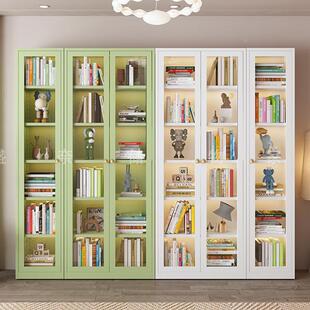 铁艺书玻璃油门26121用奶风家用防尘收纳柜带门家书房玩具柜手板展示柜