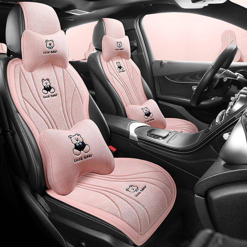 车坐垫四季通单466用亚麻后排卡座汽垫半包女通熊车内座椅车垫后