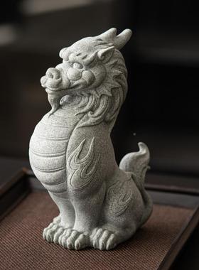 仿青石瑞兽抱饰装摆件园艺茶JK--2404室鱼缸镇水景造景麒麟石貔貅