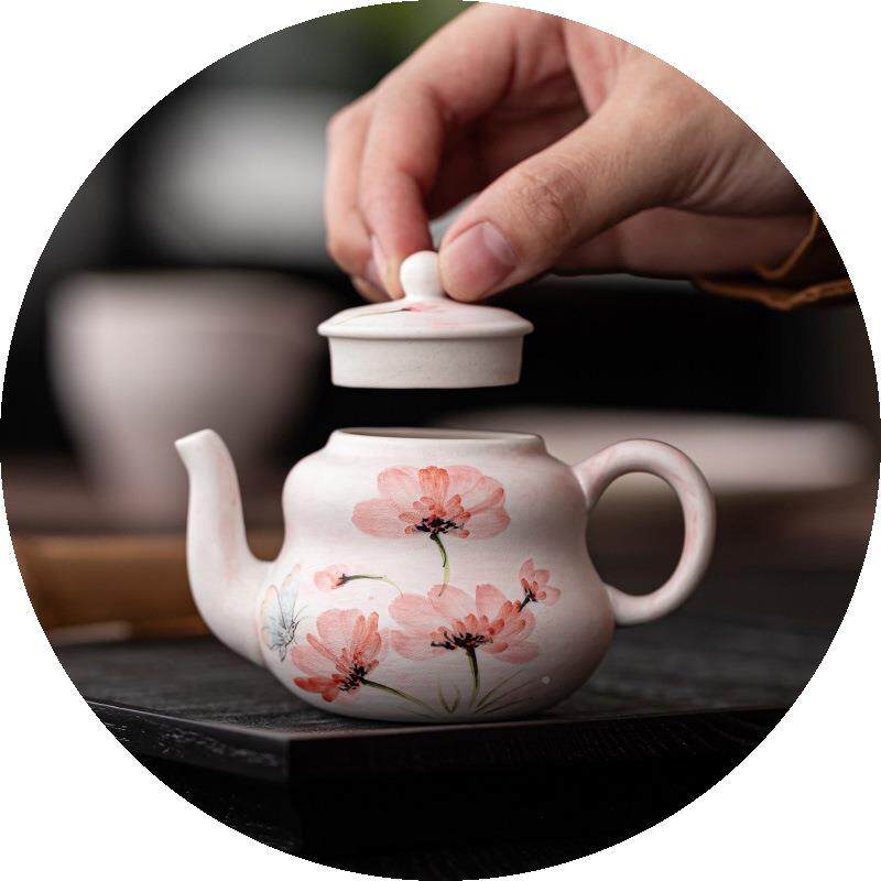 釉5下2彩手绘茶家壶陶瓷20新款高端女士个夕岚萃蝶人用高档内置滤