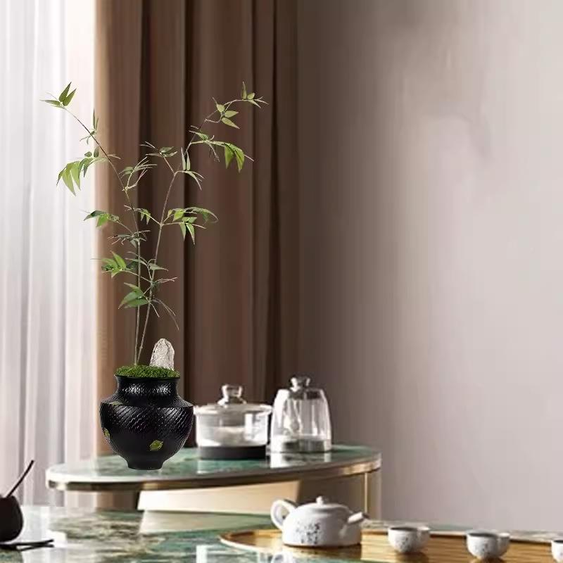 式仿茶真花绿植酒店客厅餐桌假文竹陶新瓷中花器几装饰品2430竹子