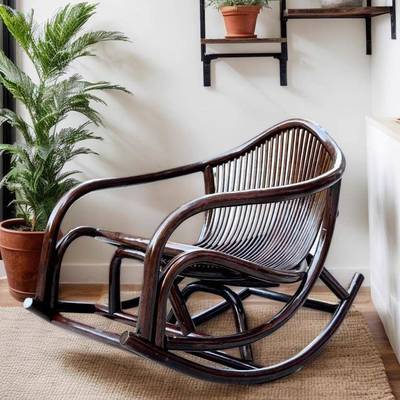 黑HSML-A29胡桃摇椅椅单人椅天然躺真藤沙发子椅阳台懒人休闲成人