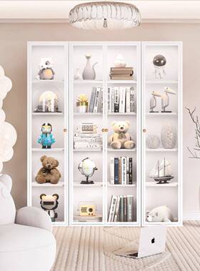 铁艺书柜家用玻璃门储物柜儿收童物纳柜落地展铁皮示柜客厅95841置书架