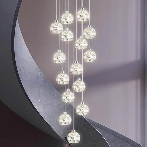 现简约复代式楼of公441寓长吊灯挑空l别墅t大客厅大吊灯旋转楼梯