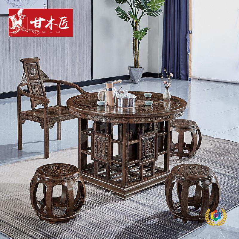 鸡翅木小圆桌中式实木小户型休闲阳台茶室泡茶茶桌家具