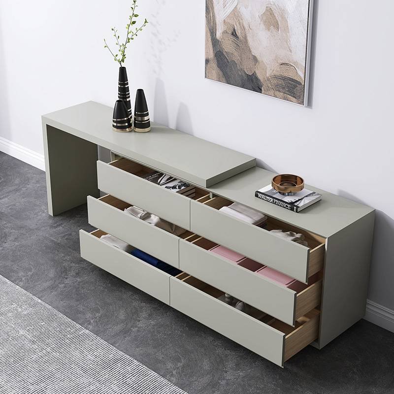 意式极简整装烤漆梳妆台斗柜一体实木卧室电视柜伸缩现代化妆书桌
