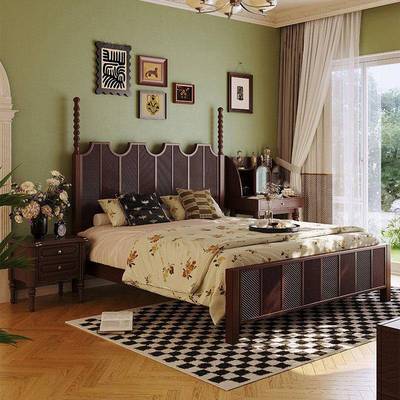 实式木床法式复古雕花别美墅简轻QX奢约高档主卧双人气压高箱储物