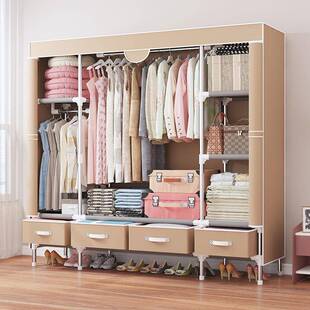 简易衣柜家用卧出用现代经济型简约布衣柜子钢租管室收NMK纳挂房