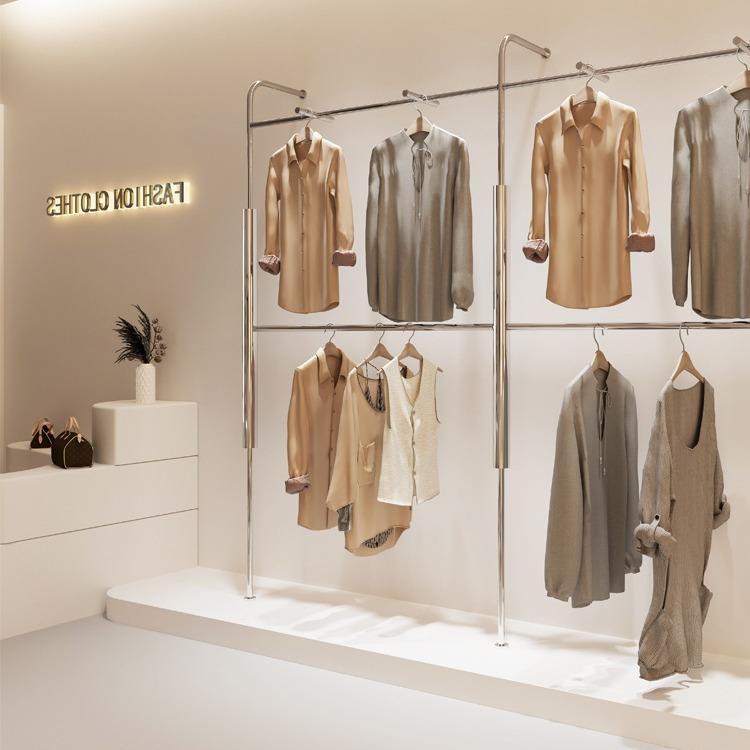 不锈展钢服装店示架落地上式陈UEM列架子简约墙男装店层双带正挂