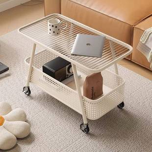 2205款 奶玻油风可移动沙发边几边柜床头钢新化璃小推车岩 无品牌