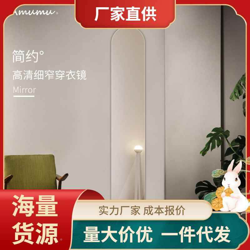 镜子全身镜壁挂艺试737穿衣入户玄关术装饰挂镜贴墙超窄镜衣镜无