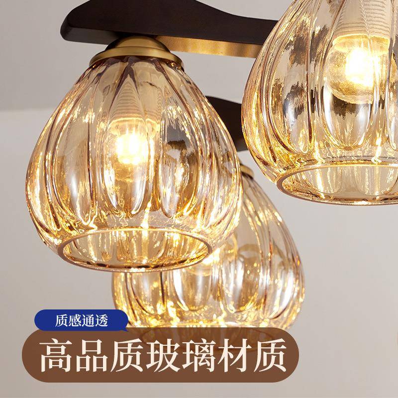 中古风客厅灯935古实木卧室餐厅复灯复0古玻璃灯22吊5年新款中山