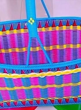 9WOR手编提篮手F78JH6T9编织篮家用定子制拜神篮子工塑篮料长方形