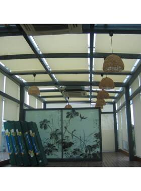 KI9顶S优诗阳光房遮阳帘折智能电动F7H98M79遥叠天棚帘曼玻璃控遮