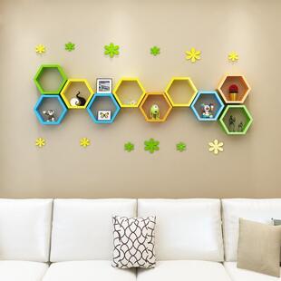 边形置物架陈列烤工漆搁板置物架六墙上艺六调料架角形蜂人造板巢