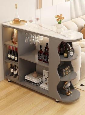 奶木油风实岩板吧台桌餐边柜一体可家用客ZMN动厅岩板移隔断储物柜子