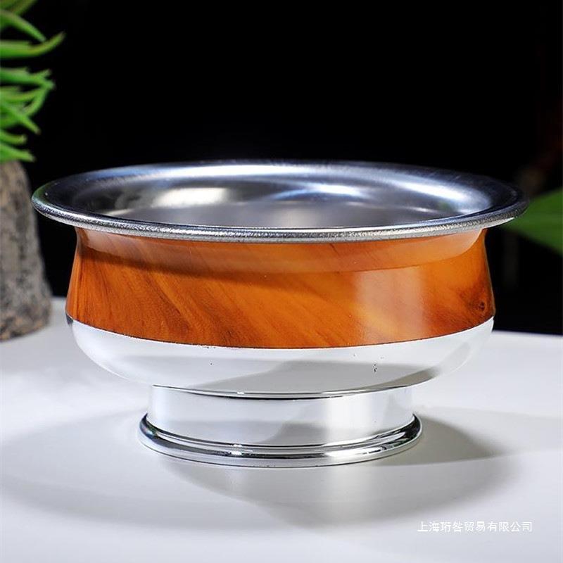 藏式碗珩咎1001碗不糍锈碗钢家用双色款高脚名族风糌粑碗酥油茶碗