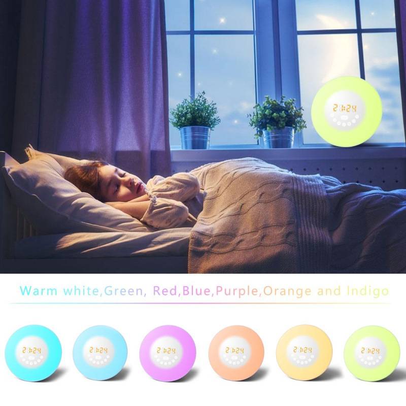 LED闹钟床头氛围灯 智能模拟日出唤醒灯 日落睡眠小夜灯 七彩变色