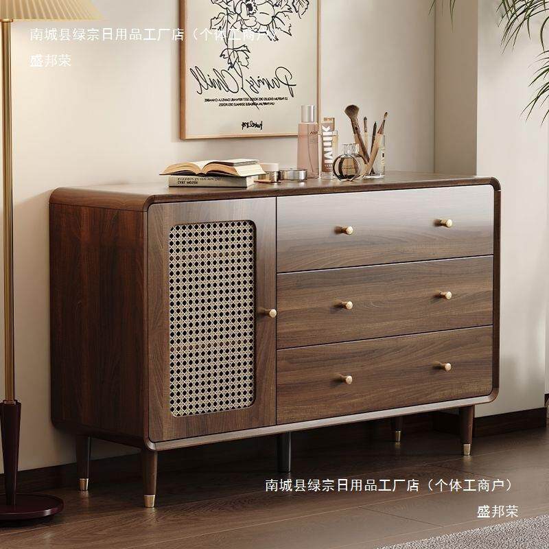 客厅腿柜收纳斗柜小立柜复古仿藤无编门扇实木置抽物柜卧室靠墙屉