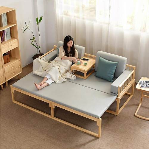 罗汉沙床新23TC-05中式实木推拉床科技布床叠两发用小户型现代折