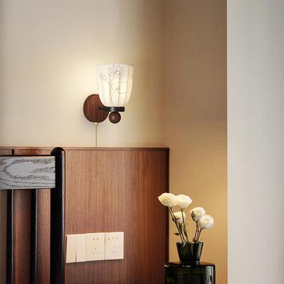 法式复古风床头吊灯过壁道宋氏美学奶油布灯94103艺胡桃木小色灯