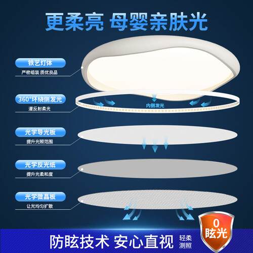 光谱护眼卧室吸全顶灯现代简约书房餐山客风厅奶油中灯具无极9819