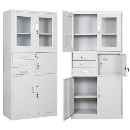 皮柜件柜资料柜铁档案柜凭证玻文璃LD-001书柜钢制矮柜带锁柜密码